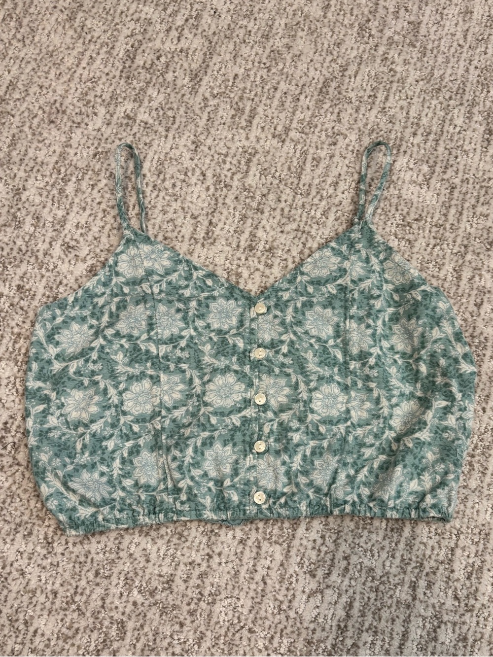 American Eagle Outfitters Teal Floral Button-Front Crop Cami *Never Worn!* - Picture 1 of 3